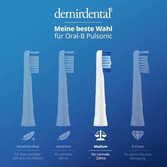 Aufsteckbürsten von demirdental für Oral-B Pulsonic Aufsteckbürsten, Medium Aufsteckbürsten, Ersatzbürsten für tägliche Reinigung, Weiß, 4 Stück
