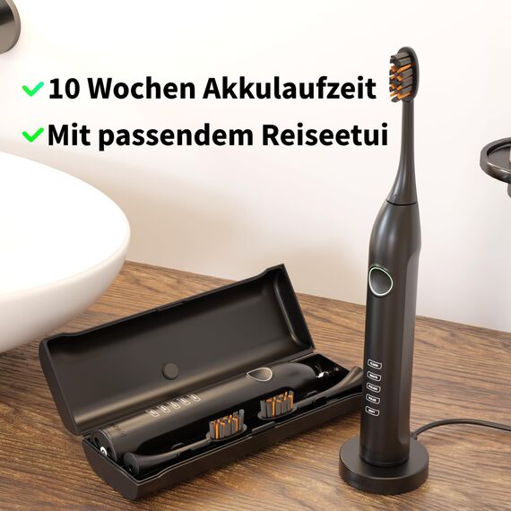 ZAHNHELD® Doppelpack, 2x elektrische Schallzahnbürsten GERO G3, inkl. 2x Bürstenköpfe & 2x Reiseetuis | Für eine sanfte & effektive Reinigung