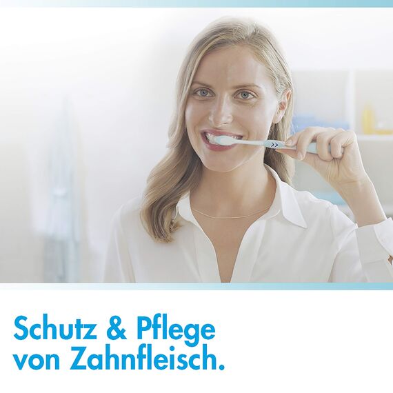 meridol Zahnbürste Zahnfleischschutz, mittel, 1 Stück - Handzahnbürste für eine schonende Reinigung von Zähnen am Zahnfleischsaum (Packung mit 5)