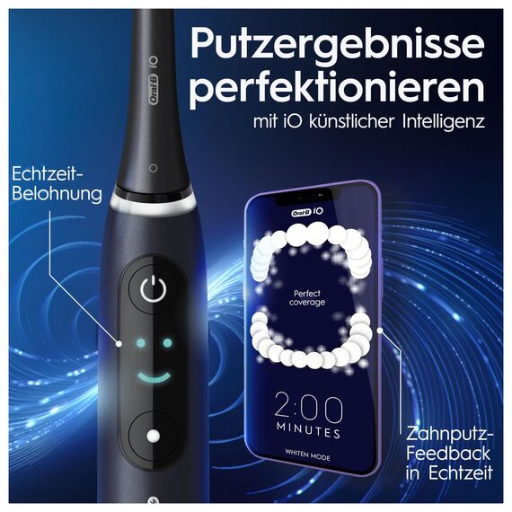 Oral-B iO Series 8 Elektrische Zahnbürste/Electric Toothbrush, 2 Aufsteckbürsten, 6 Putzmodi für Zahnpflege, Valentinstagsgeschenk für Ihn/Sie, Farbdisplay & Reiseetui, Designed by Braun, black onyx