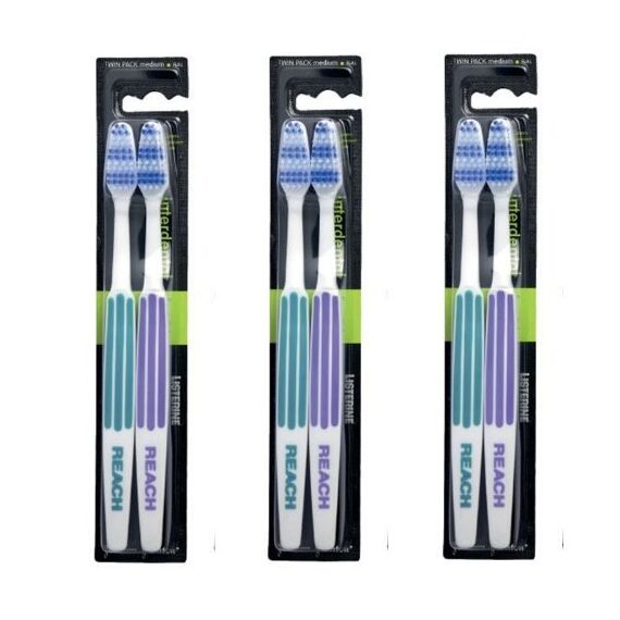 REACH Essential Care Interdentalzahnbürste, mittlere Zahnbürste, Doppelpack, 3 Stück, Vollkopf-Handzahnbürsten mit harten Borsten, verschiedene Farben, Multipack, tägliche Zahnschmelz-Zahnpflege
