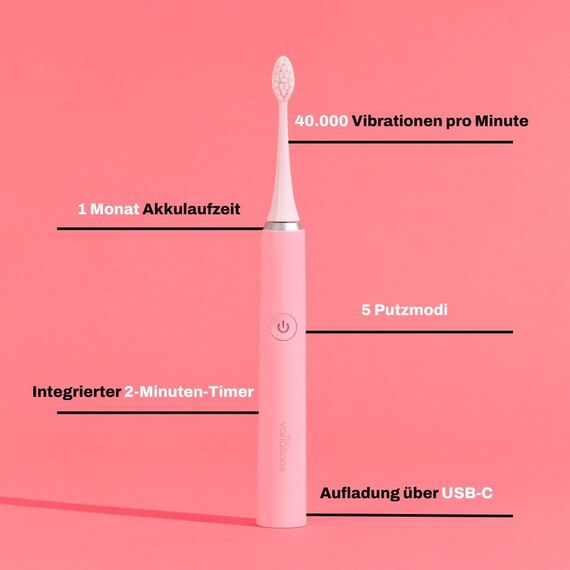 My Variations - Elektrische Zahnbürste – Schalltechnologie – 1 Monat Akkulaufzeit – 5 Putzmodi – Integrierter 2-Minuten-Timer – von Zahnärzten empfohlen – USB-C-Ladung – Rosa