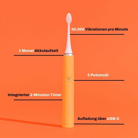 My Variations - Elektrische Schallzahnbürste – wiederaufladbar – 1 Monat Akku – 5 Putzmodi – integrierter 2-Minuten-Timer – 1 Griff und 1 Bürste (Orange)