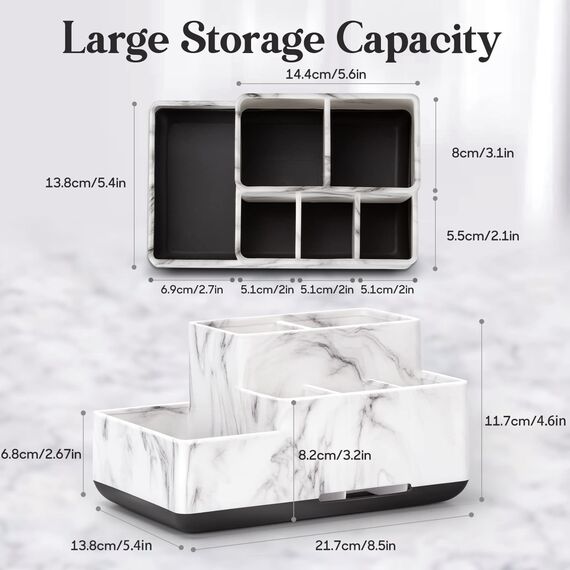 Abnehmbarer Zahnbürsten- und Zahnpasta-Halter für Badezimmer-Arbeitsplatte, großer Badezimmer-Organizer, Aufbewahrung, rutschfest für Dusche, Küche, Kinder, Familie, Marmor, Silber