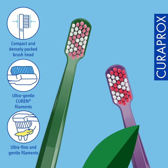 Curaprox CS 5460 Duo - Recycled Edition 2024 / Ultraweich für empfindliches Zahnfleisch und Zähne | 2er Pack | Grün-Lila/Hergestellt in der Schweiz