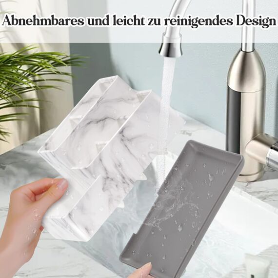 Großer Zahnbürstenhalter Elektrische Zahnbürste, Abnehmbarer Kunststoff Zahnbürstenständer, 5 Fächer Multifunktionale Aufbewahrung für Zahnbürste Zahnpasta Rasierer, Einfach zu Säubern,Marmor weiß