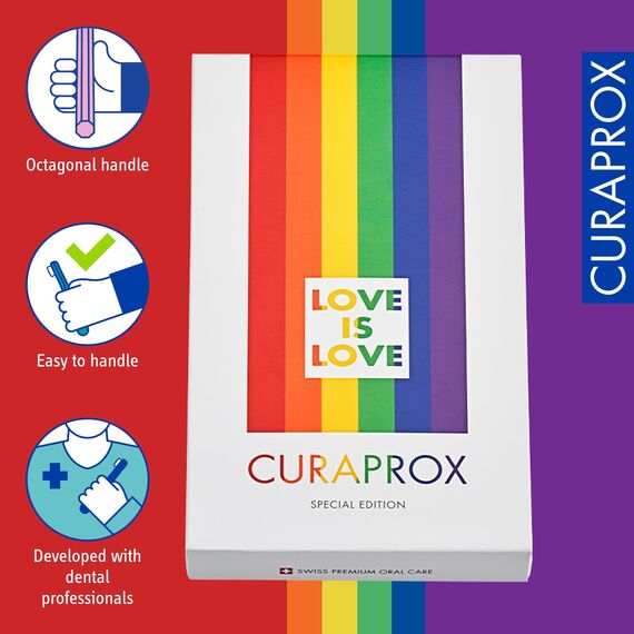 Curaprox Handzahnbürste - Rainbow Limited Edition/Ultraweich für empfindliches Zahnfleisch und Zähne / 6er Pack | Farbenfrohes Design/Hergestellt in der Schweiz