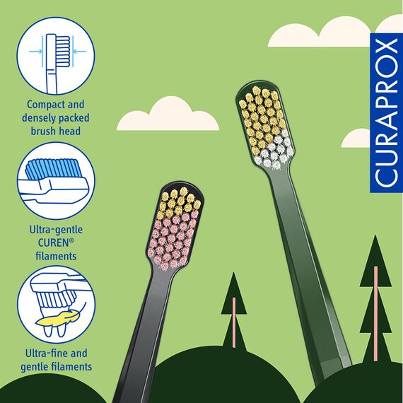 Curaprox CS 5460 Ultraweiche Zahnbürste - Umweltfreundliches Zähneputzen für empfindliche Zähne und Zahnfleisch/Schonende Reinigung, recycelte Edition | 2er Pack/Hergestellt in der Schweiz