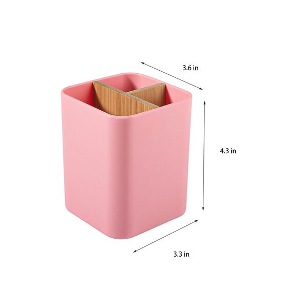 Bambus-Zahnbürstenhalter für Badezimmer, 3 Schlitze, Zahnbürsten- und Zahnpasta-Halter, Badezimmer-Theken-Organizer für elektrische Zahnbürsten, Zahnseide, Rasierer – Rosa
