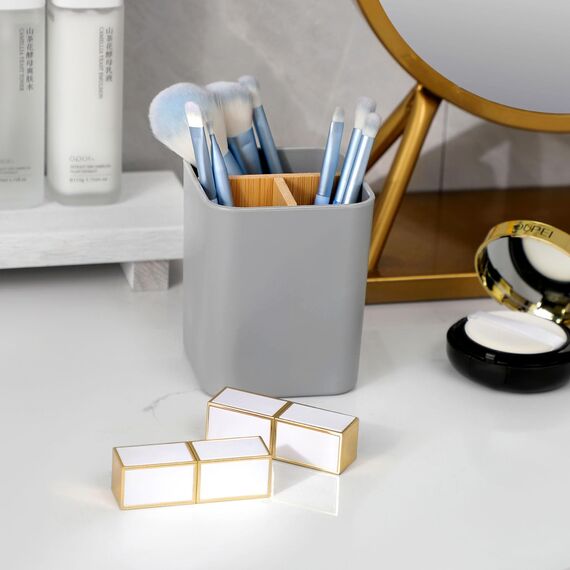 Bambus-Zahnbürstenhalter für Badezimmer, 3 Schlitze Zahnbürste und Zahnpasta-Halter, Badezimmer-Theken-Organizer für elektrische Zahnbürsten, Zahnseide, Rasierer – Grau