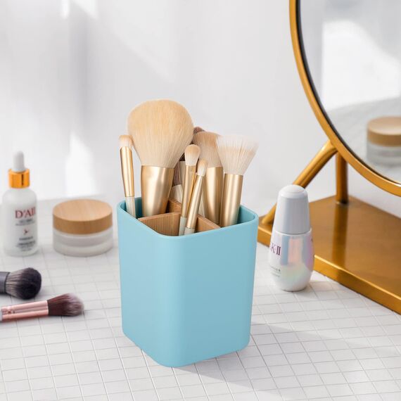 Bambus-Zahnbürstenhalter für Badezimmer, 3 Schlitze, Zahnbürsten- und Zahnpasta-Halter, Badezimmer-Theken-Organizer für elektrische Zahnbürsten, Zahnseide, Rasierer – Blau