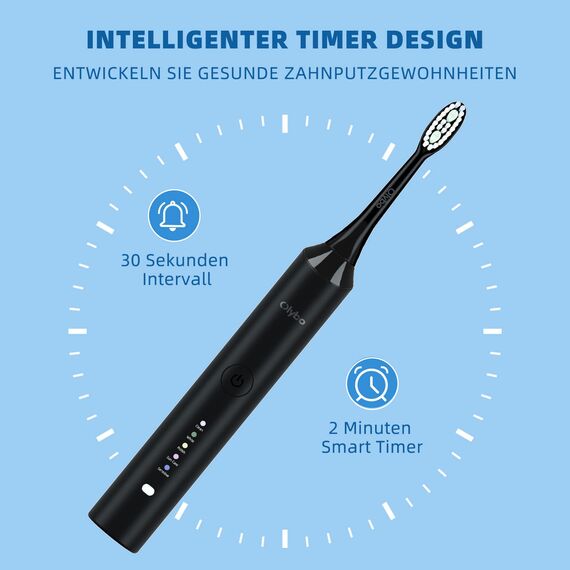 Olybo Elektrische Zahnbürste, Olybo Schallzahnbürste, 5 Reinigungsprogramme mit Reiseetui, 6 Zahnbürstenköpfe, wiederaufladbar, IPX7 wasserdicht, Schwarz 1