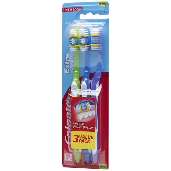 Colgate Extra Clean volle Kopf Zahnbürste, Mittel, 3 Stück, Blau/Grün