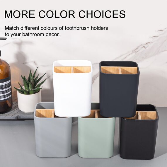 Bambus-Zahnbürstenhalter für Badezimmer, 3 Schlitze, Zahnbürsten- und Zahnpasta-Halter, Badezimmer-Theken-Organizer für elektrische Zahnbürsten, Zahnseide, Rasierer – kühles Grau