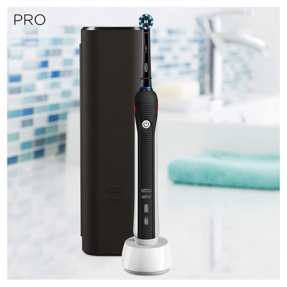 Oral-B PRO 2 2500 Elektrische Zahnbürste/Electric Toothbrush, mit 2 Putzmodi und visueller Andruckkontrolle für Zahnpflege, Reiseetui, Designed by Braun, schwarz