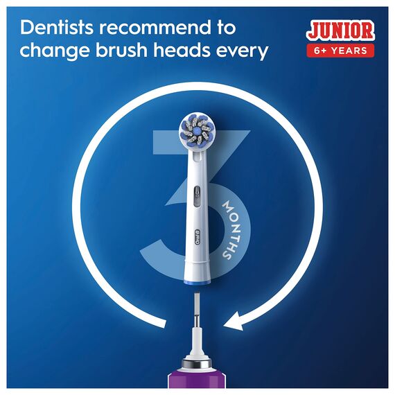 Oral-B Elektrische Kinderzahnbürste, 1 Zahnbürstenkopf, mit kinderfreundlichem Empfindlichkeitsmodus, für Kinder ab 6 Jahren, 2-poliger Stecker, lila