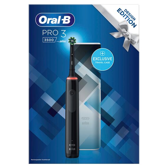 Oral-B Braun Pro 3-3500 Elektrische Zahnbürste mit Bürstenkopf und Reiseetui, schwarz