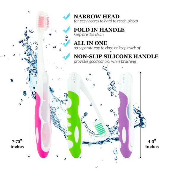 Faltbare Reisezahnbürste, Camping-Zahnbürste, mittlere Borsten, 6 Stück