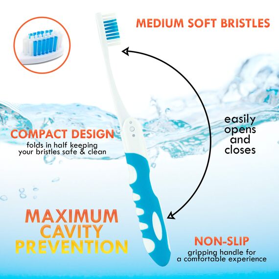 Faltbare Reisezahnbürste, Camping-Zahnbürste, mittlere Borsten, 6 Stück