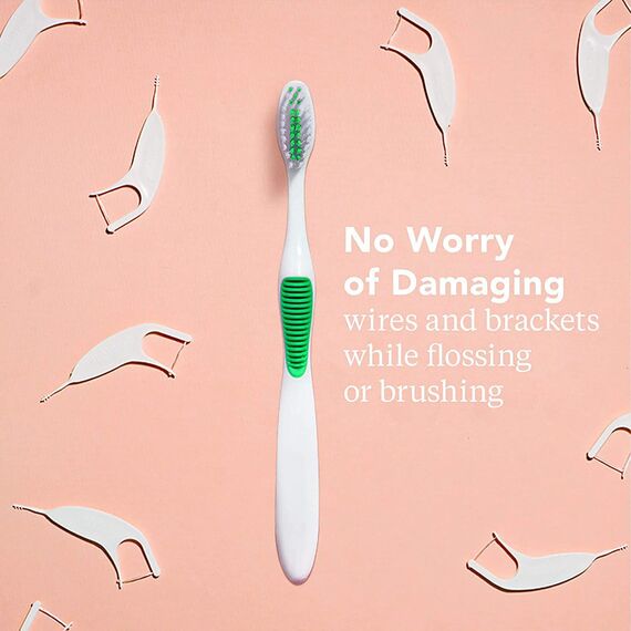 Platypus Orthodontic Toothbrush, Better Access over Brackets & Archwires, Silcone Grip, Helps to keep Teeth & Gums Clean