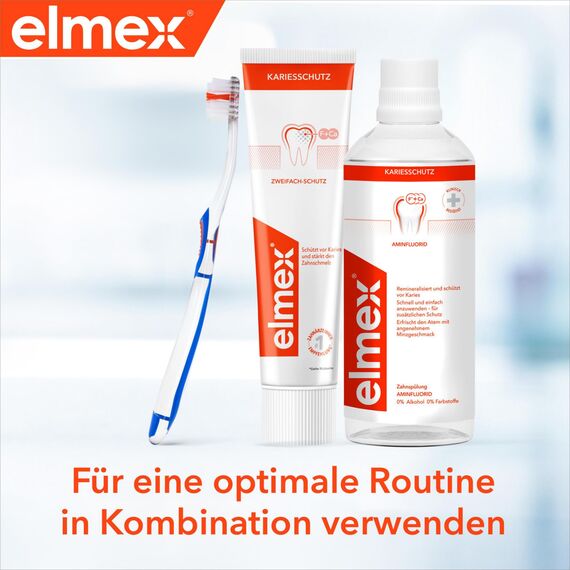elmex Zahnpasta Kariesschutz 2x75ml – medizinische Zahnreinigung für hochwirksamen Kariesschutz – bietet zweifach aktives Kalzium-Fluorid Schutzschild für widerstandsfähige Zähne