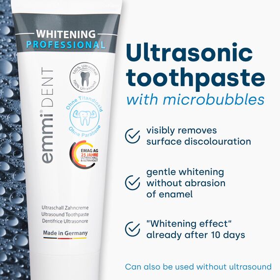 emmi-dent Ultraschall Zahncreme „Whitening“ I Schonende Whitening Zahnpasta I Ideal für empfindliche Zähne und Zahnfleisch I Vegan I 1x 75 ml