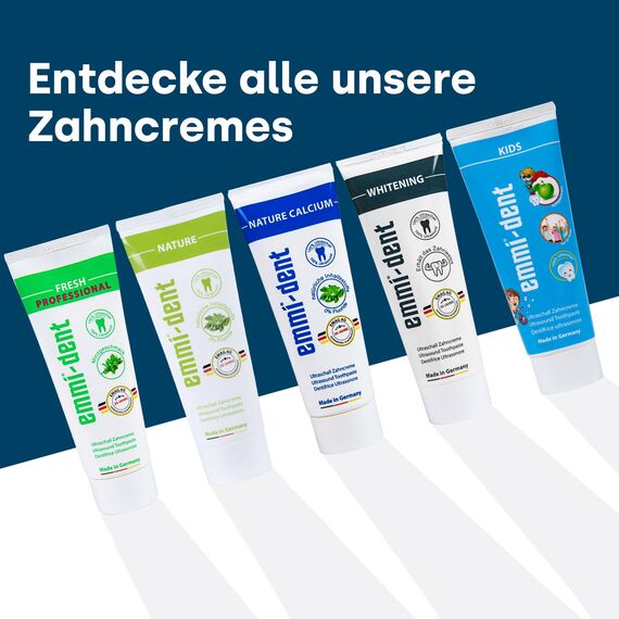 Emmi-dent Ultraschall Zahncreme "Fresh" – Pfefferminz-Geschmack – Ideal für empfindliche Zähne & Zahnfleisch – Vegan – Ohne Mikroplastik & Nanomaterialien – 5x 75 ml