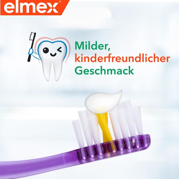 elmex Zahnpasta Junior 6-12 Jahre 75ml – medizinische Zahnreinigung mit 1400 ppm Fluoridgehalt für hochwirksamen Kariesschutz – stärkt die neuen, bleibenden Zähne