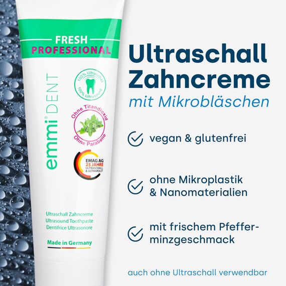 Emmi-dent Ultraschall Zahncreme "Fresh" – Pfefferminz-Geschmack – Ideal für empfindliche Zähne & Zahnfleisch – Vegan – Ohne Mikroplastik & Nanomaterialien – 5x 75 ml