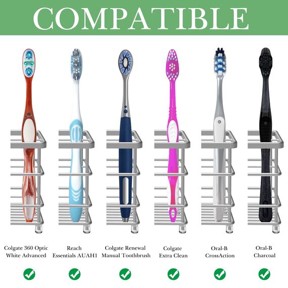 Linkidea Belüfteter Zahnbürstenhalter für Badezimmer, Zahnbürstenständer aus Edelstahl für Zahnbürste, Zahnpasta, Rasierer, Handseife, Schminktisch mit 6 Fächern (Chrom)