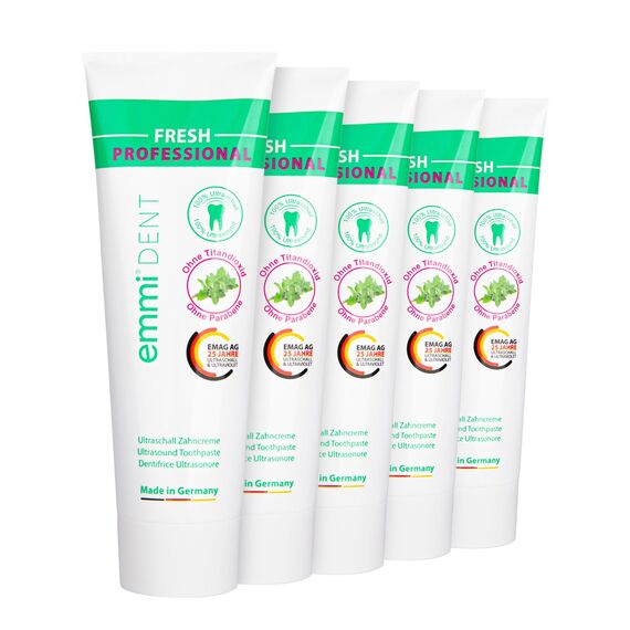 Emmi-dent Ultraschall Zahncreme "Fresh" – Pfefferminz-Geschmack – Ideal für empfindliche Zähne & Zahnfleisch – Vegan – Ohne Mikroplastik & Nanomaterialien – 5x 75 ml