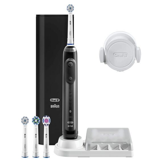 Oral-B Genius 10000N Elektrische Zahnbrste mit Zahnfleischschutz-Assistent und Premium Lade-Reise-Etui, , Schwarz-wei