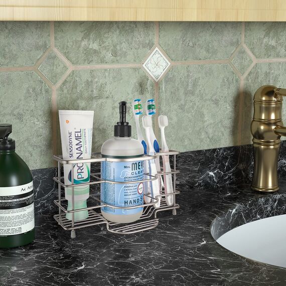 Linkidea Belüfteter Zahnbürstenhalter für Badezimmer, Edelstahl-Zahnbürstenständer für Zahnbürste, Zahnpasta, Rasierer, Handseife, Schminktisch mit 6 Fächern (Gebürstetes Nickel)