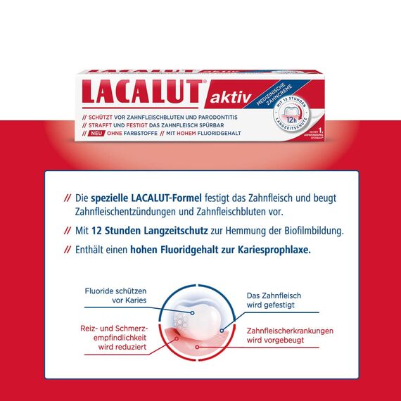 LACALUT AKTIV ZAHNCREME, 100ml Zahnpasta, sofort spürbare Straffung und Festigung des Zahnfleischs, effektive Zahnpflege & Zahnfleischpflege,1 x 100ml (Packung mit 2)