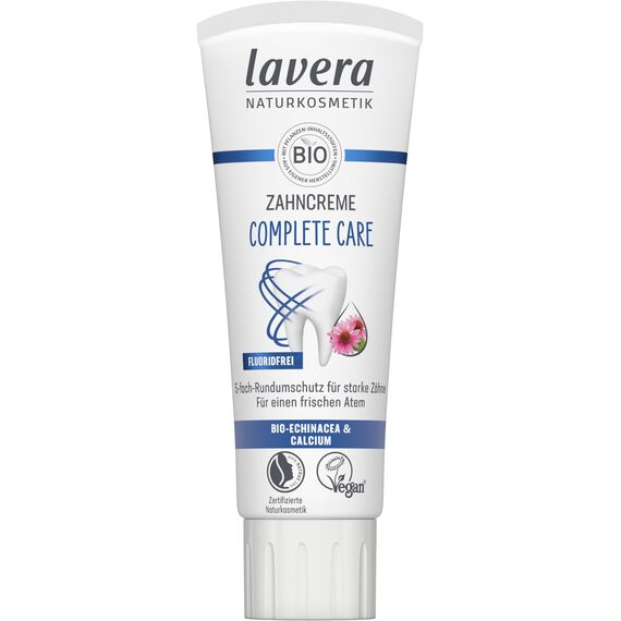 lavera Zahncreme Complete Care Fluoridfrei - 5-facher Schutz - Bio-Pflanzenwirkstoffe - Bio Echinacea & Calcium - Vegan - Naturkosmetik - 75 ml