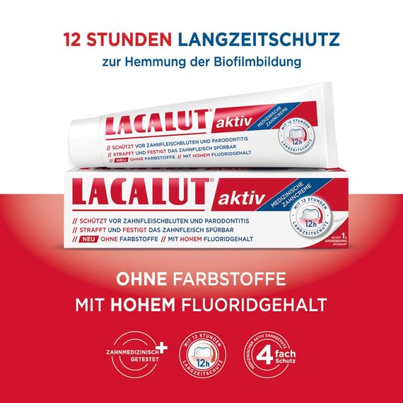 LACALUT AKTIV ZAHNCREME, 100ml Zahnpasta, sofort spürbare Straffung und Festigung des Zahnfleischs, effektive Zahnpflege & Zahnfleischpflege,1 x 100ml (Packung mit 2)