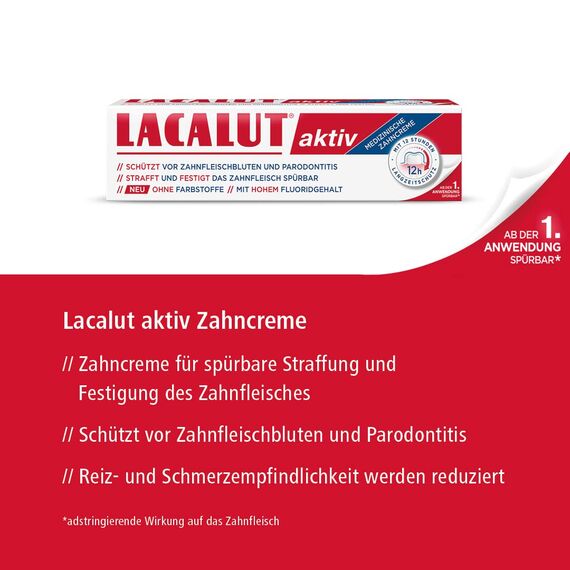 LACALUT AKTIV ZAHNCREME, 100ml Zahnpasta, sofort spürbare Straffung und Festigung des Zahnfleischs, effektive Zahnpflege & Zahnfleischpflege,1 x 100ml (Packung mit 2)
