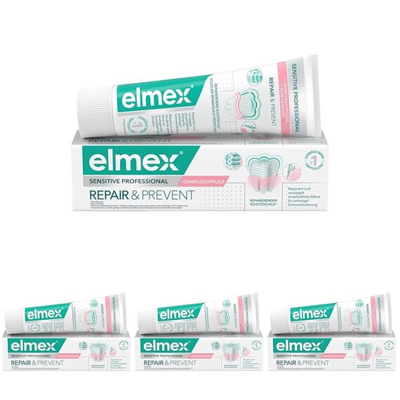 elmex Zahnpasta Sensitive Professional Repair & Prevent 75 ml – medizinische Zahnreinigung für sofortigen*, anhaltenden Schutz – beugt Zahnfleischrückgang & neuen Schmerzen vor (Packung mit 4)