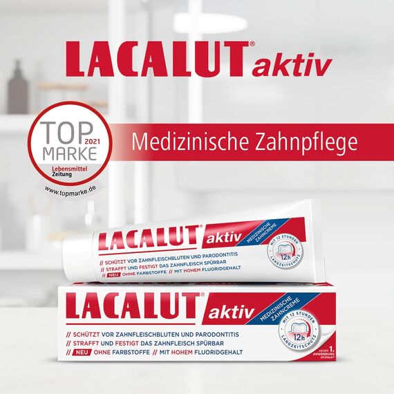 LACALUT AKTIV ZAHNCREME, 100ml Zahnpasta, sofort spürbare Straffung und Festigung des Zahnfleischs, effektive Zahnpflege & Zahnfleischpflege,1 x 100ml (Packung mit 2)