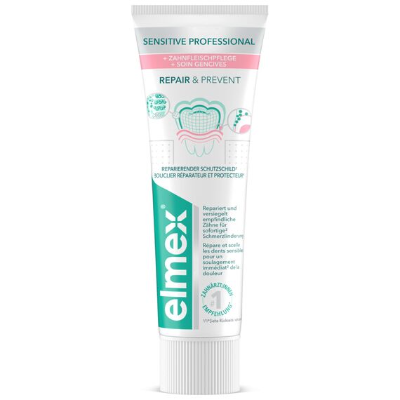 elmex Zahnpasta Sensitive Professional Repair & Prevent 75 ml – medizinische Zahnreinigung für sofortigen*, anhaltenden Schutz – beugt Zahnfleischrückgang & neuen Schmerzen vor