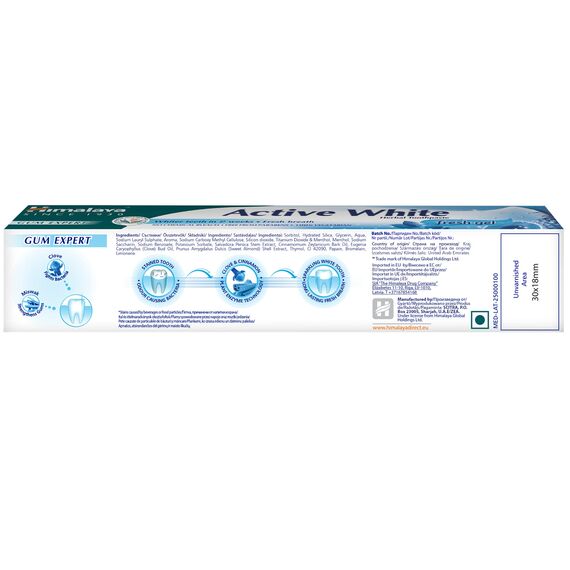 Himalaya Active white Gel | Herbal toothpaste with fruit enzymes |Teeth whitening, 100% vegetarian -75 ml (Packung mit 4)