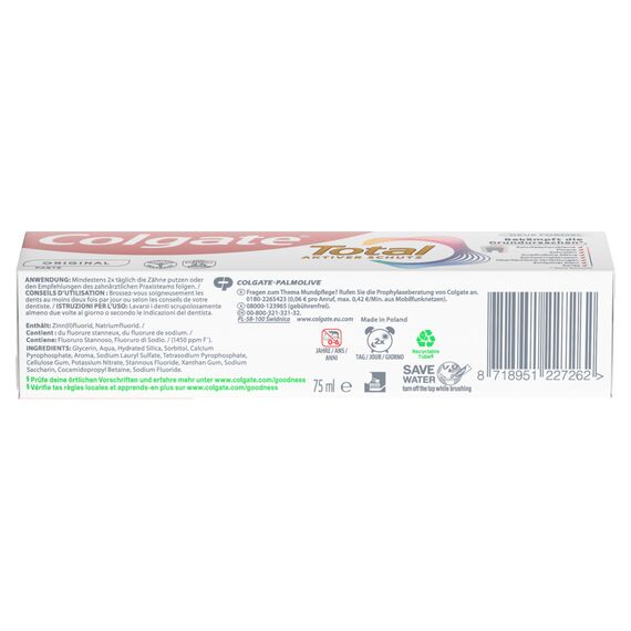 Colgate Zahnpasta Total Original 2x75ml – Zahnreinigung für einen gesunden Mund und 12 Stunden proaktiven Zahnschutz* – reinigt Zähne, Zahnfleisch, Wangen und Zunge