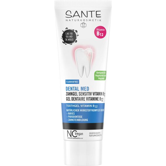 SANTE Naturkosmetik Dental med Zahngel Vitamin B12 ohne Natriumfluorid, Schützt Zähne & Zahnfleisch, Vegan, Bio-Extrakte, 75ml