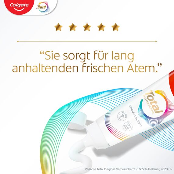 Colgate Zahnpasta Total Original 2x75ml – Zahnreinigung für einen gesunden Mund und 12 Stunden proaktiven Zahnschutz* – reinigt Zähne, Zahnfleisch, Wangen und Zunge