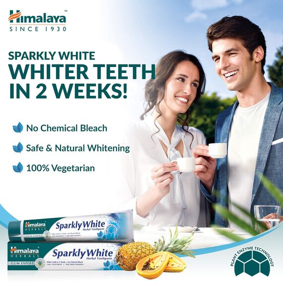 Himalaya Herbals Sparkly White Herbal Vegetarian Toothpaste for whitening teeth with advanced plague removal|Anti-inflammatory 12-Hour Germ Protection-75ml (Pack of 6)