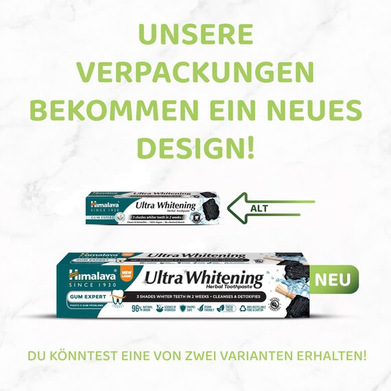 Himalaya Ultra Whitening Zahnpasta - Kräuterformel mit Aktiviertem Kokosnusskohle & Schwarzkümmelöl, Fluoridfrei, 100% Vegan, Reinigt Tief, Macht Zähne 3 Nuancen Weißer, 75ml