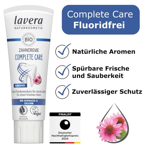 lavera Zahncreme Complete Care Fluoridfrei - 5-facher Schutz - Bio-Pflanzenwirkstoffe - Bio Echinacea & Calcium - Vegan - Naturkosmetik - 75 ml (Packung mit 5)