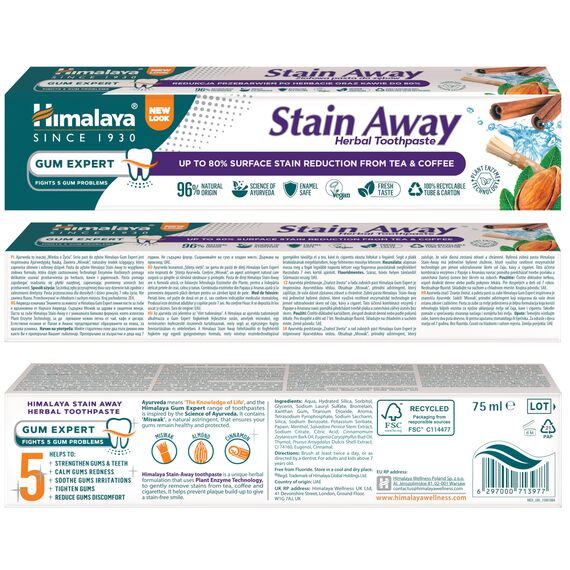 Himalaya Herbals Enamel Friendly Stain-Away Toothpaste | Protects Enamel, Removes Tea,coffee stains and plague | Fights Germs, Multi-Action Toothpaste - 75ml (Pack of 3)
