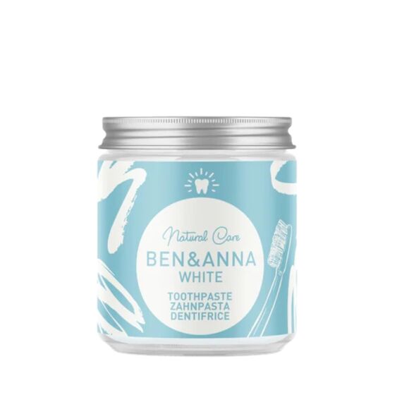BEN & ANNA WHITE - Fluoridfreie natürliche Zahnpasta im Glas - Aktivkohle Whitening, Vegan, Natürlicher Minz Geschmack - Zahnpasta in der Dose, Weiße Zähne - 1er Pack
