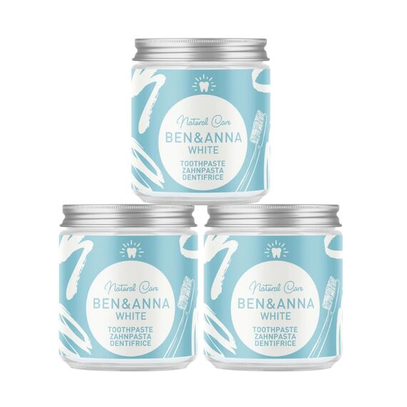 BEN & ANNA WHITE - Fluoridfreie natürliche Zahnpasta im Glas - Aktivkohle Whitening, Vegan, Natürlicher Minz Geschmack - Zahnpasta in der Dose, Weiße Zähne - 1er Pack